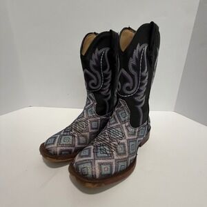 Roper Little Kids Black Purple Glitter Geometric Square Toe Cowboy Boots Size 1